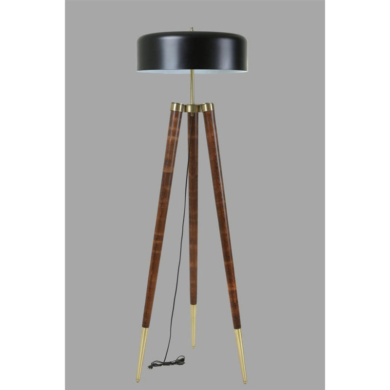 Luro Elegant Floor Lamp with Hornbeam Body, Black & Walnut Finish, 64.9 in Height | E27 Socket, Max 60W | Durable Metal Cap, Electrostatic Oven Dried Paint | Chic Lighting for Living Room & Bedroom Decor