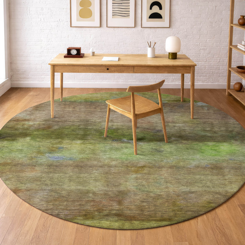 Premium Machine Washable Mayfield AMF2311 Stripes Rug, Olive, 8' Round
