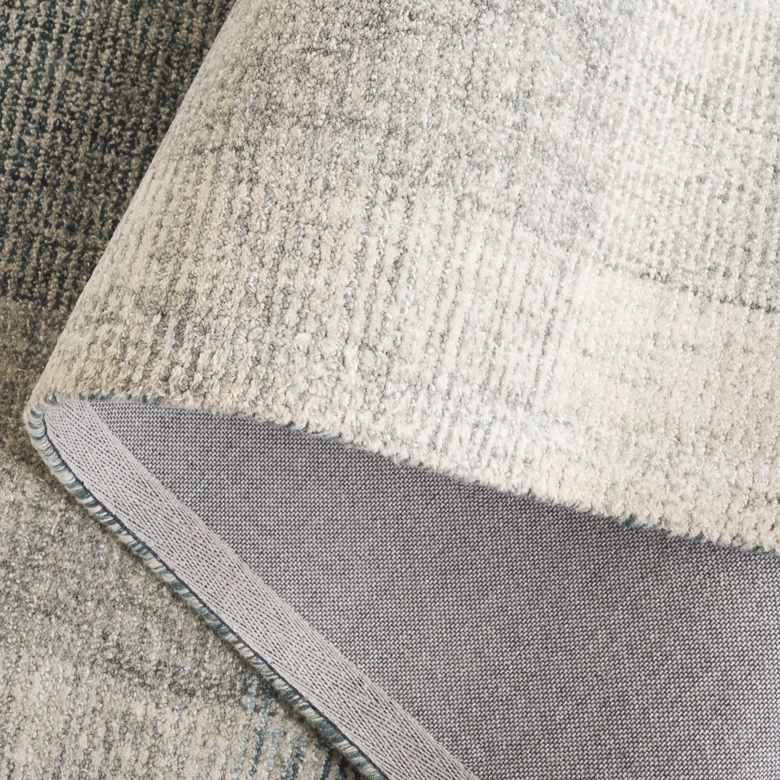 Gray Blue Hand-Tufted Geometric Wool Rug, Rectangle 5' x 8'