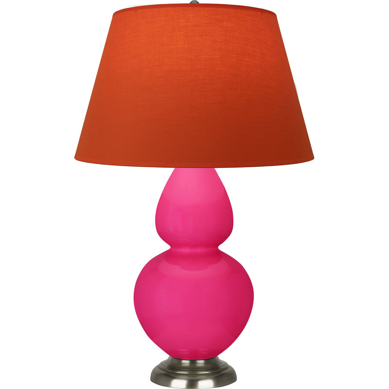 Lampe de table double gourde en céramique, Bleu sarcelle / bronze patiné foncé, Tangerine / doublure taupe, Argent argent