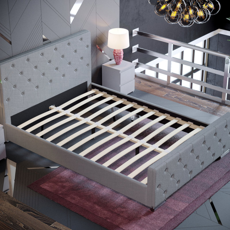 Kali Upholstered Bed, Double (4'6)	, Light Grey Linen
