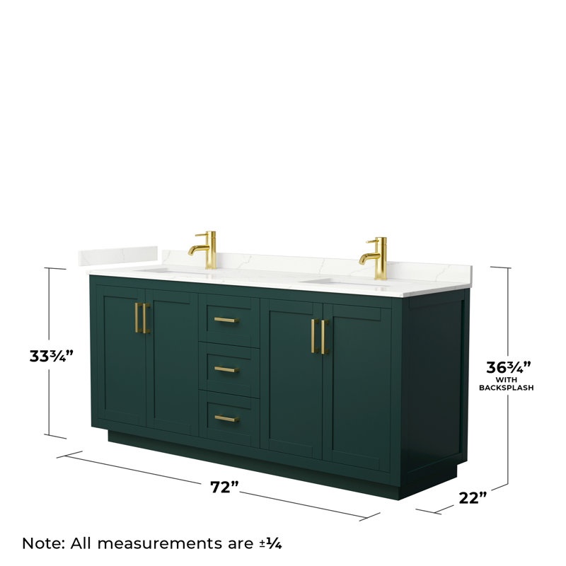 Miranda 72" Freestanding Double Bathroom Vanity with Quartz Top, Giotto Quartz, Green, Brushed Gold