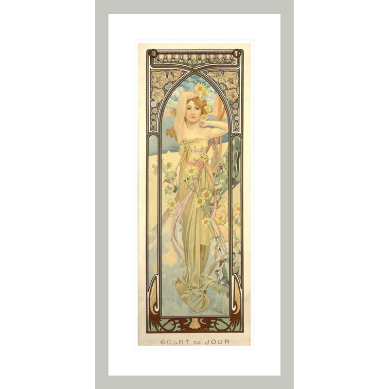 «The Times of the Day: Brightness of Day» (1899) par Alphonse Mucha, impression giclée encadrée, H 29,5 po x l 15,09 po
