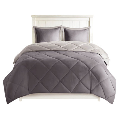 King Size 3M Comforter - , 2 Shams, Grey, Machine Washable Bedding Diamond Quilting Down Alternative, Washable, Grey