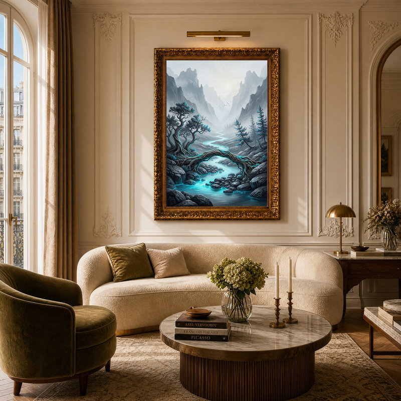 «Glowing Blue River and Tw torsed Trees in Misty Canyon», art mural sur toile, H 24 po x l 16 po