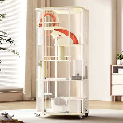 Maison de chat panoramique en verre thermolaqué avec lumières à commande vocale