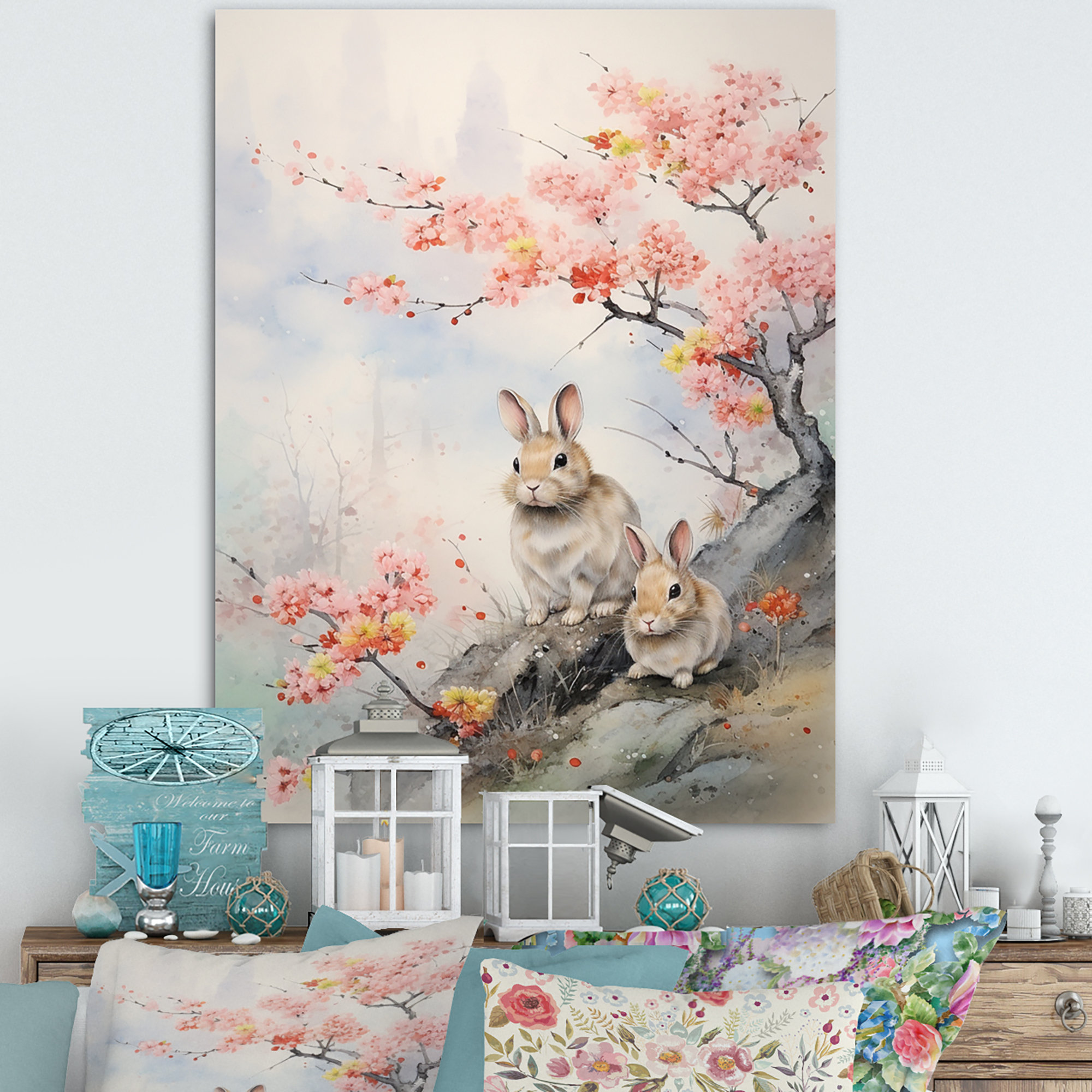 Rosalind Wheeler Ulda Asian Art Rabbit Familly I On Canvas Print | Wayfair