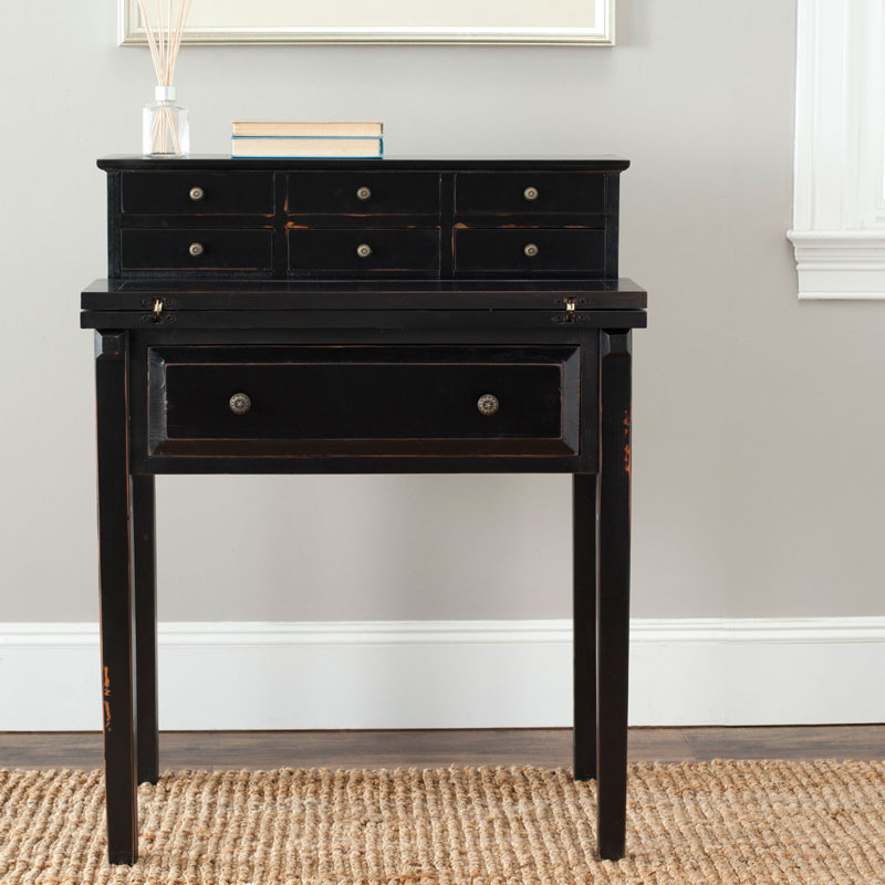 Bureau pliable 7 tiroirs Fazli, Noir vieilli