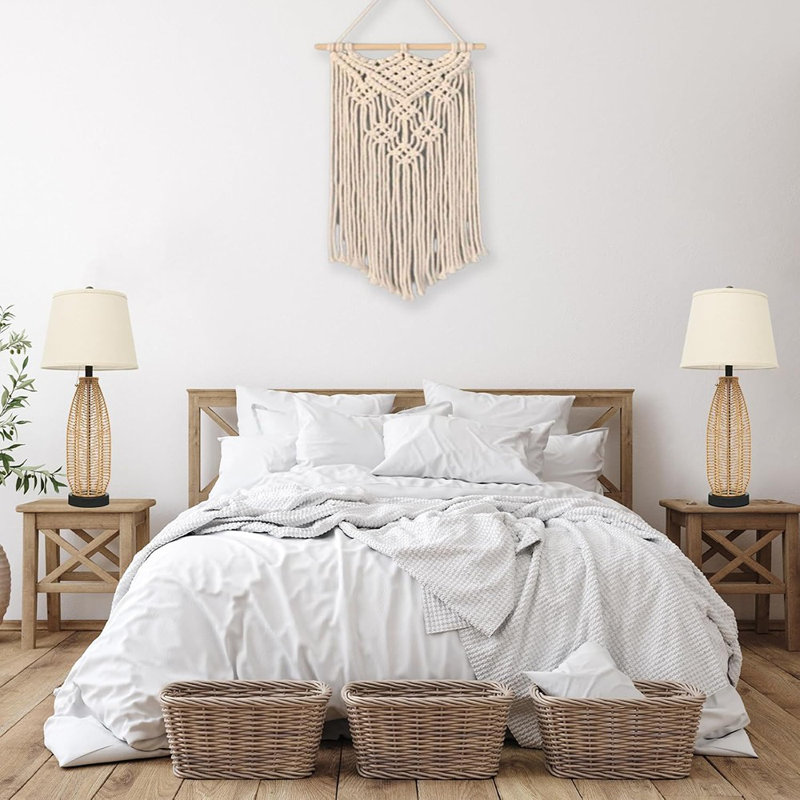Ensemble de 2 lampes de table 27 po Boho: Lampe de table en rotin avec port USB A + C ...