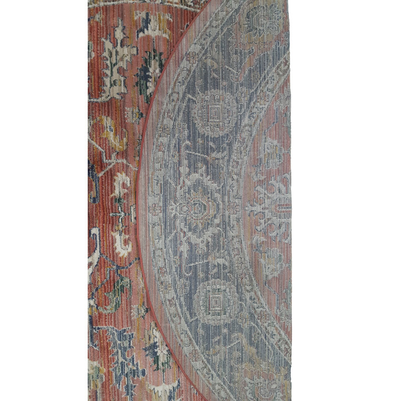 Oriental Machine-Made Red/Blue Area Rug, Round 8'