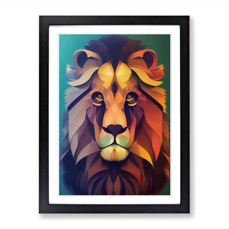 Lion Portrait - Picture Frame Print, Black, 64cm H x 46cm W x 2cm D