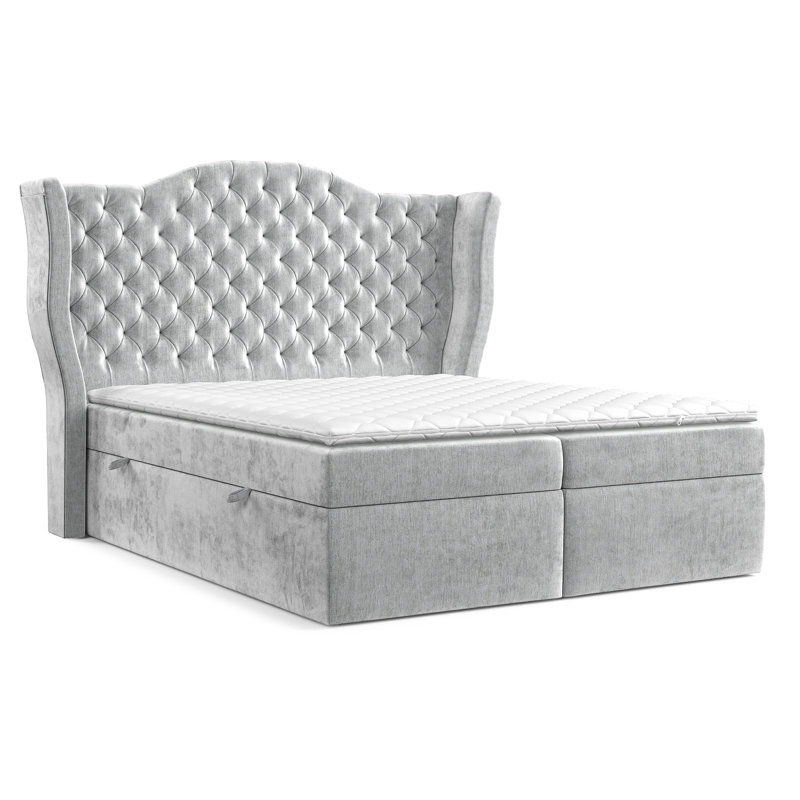 Exclusive Upholstered Ottoman Bed with Mattress, Double (140 x 200 cm), Light Grey