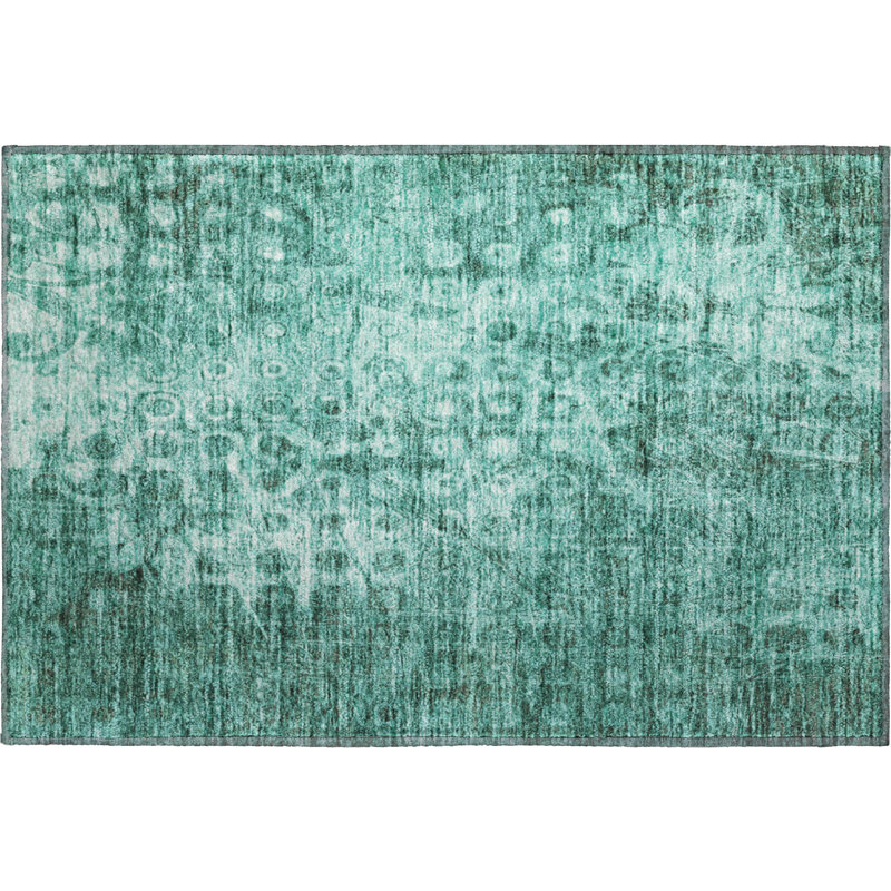 Premium Machine Washable Cerrito AMF577 Teal Rug, Rectangle 1'8" x 2'6"