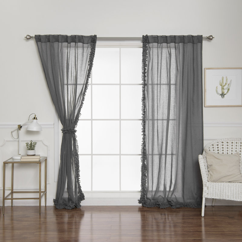 Raphaelle Polyester Semi Sheer Curtain Pair, Dark Gray