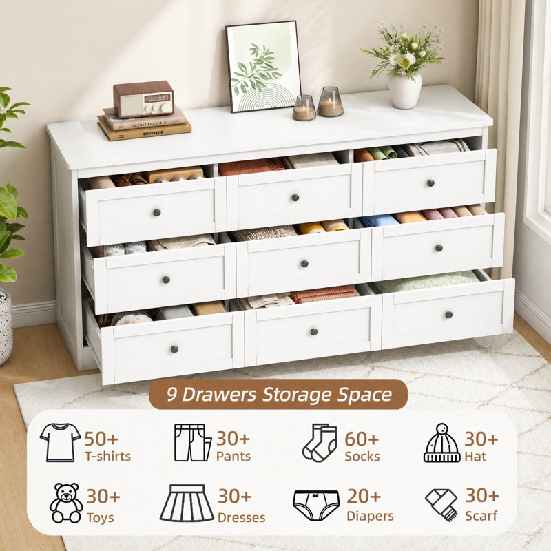 Meruin 59'' W 9 - Drawer Dresser, White