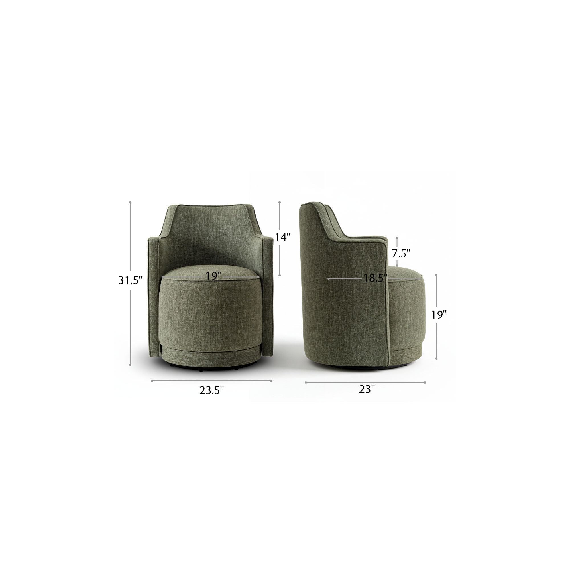 19" Seat Height Upholstered Swivel Dining Chair, Green