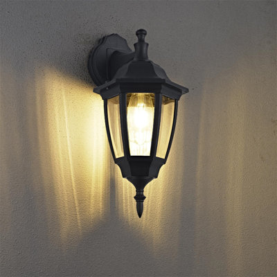 Dubik Satin Black Hardwired Outdoor Wall Lantern