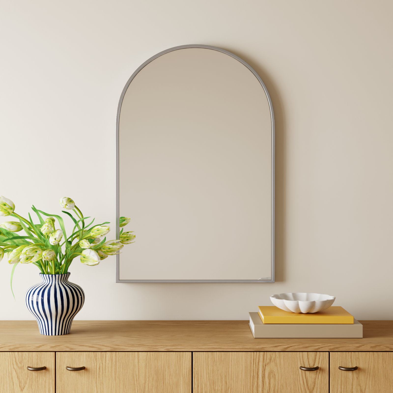 Sabine Metal Arch Wall Mirror, Silver, 36" x 24"