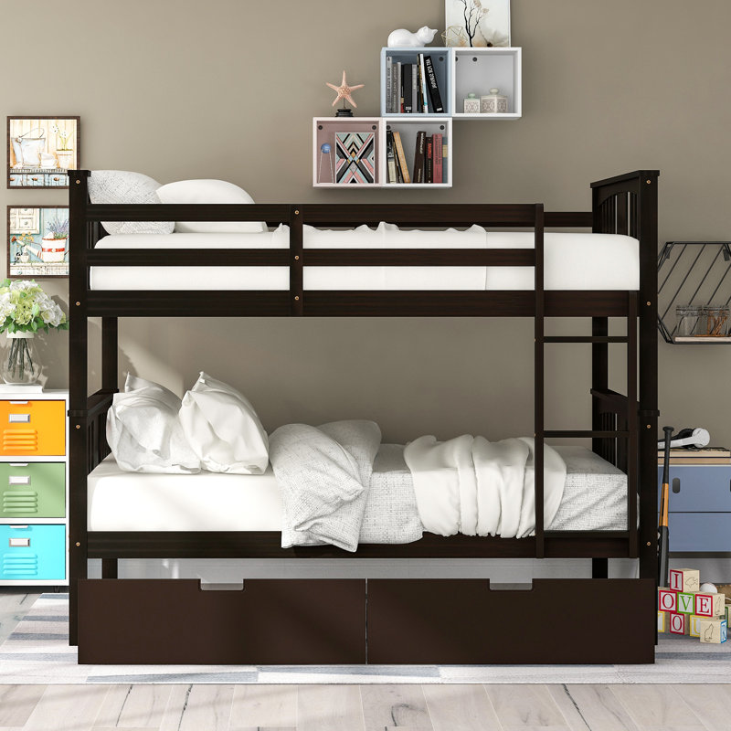 Lit superposé avec tiroirs et échelle pour les meubles de chambre à coucher et d'amis, Espresso