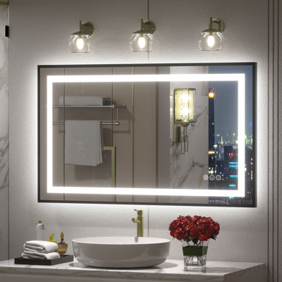 Wayfair Basics® UL Certified Front & Back LED Anti-Fog Tempered Glass Framed Bathroom/Vanity Mirror with 3-Year Warranty