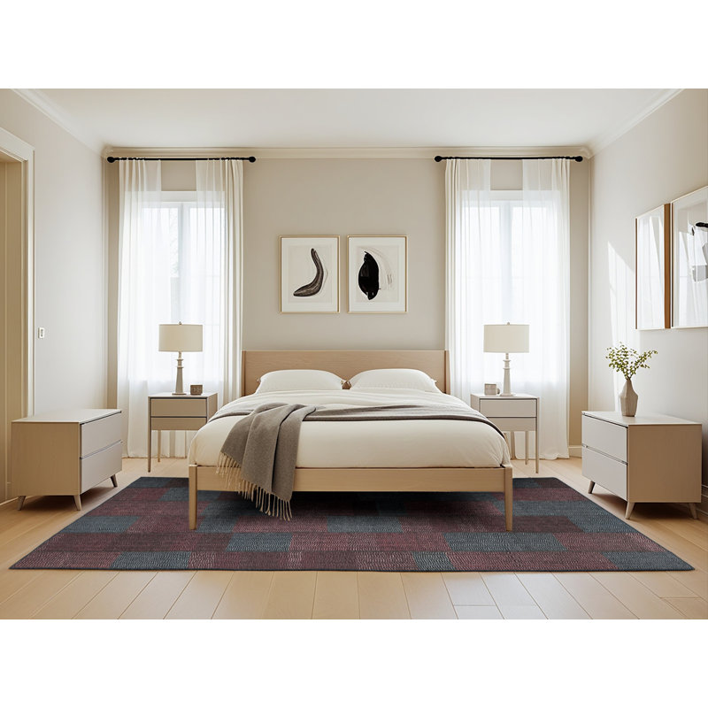 Tapis brun/bleu zone contemporaine, Rectangle 5 pi x 8 pi