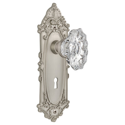 Crystal Chateau Interior Mortise Door Knob with Victorian Long Plate