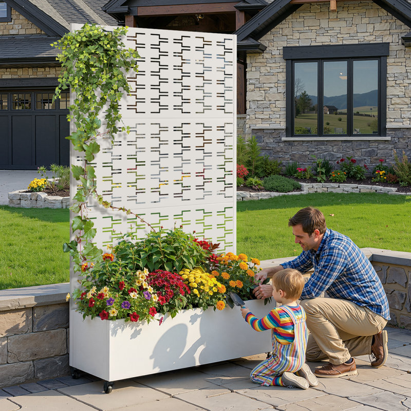 Raised Garden Bed with Trellis on Wheels – Versatile Metal Planter Box with Trellis, Multi-Style Planter Boxes with Trellis Privacy Screen for Patio and Garden