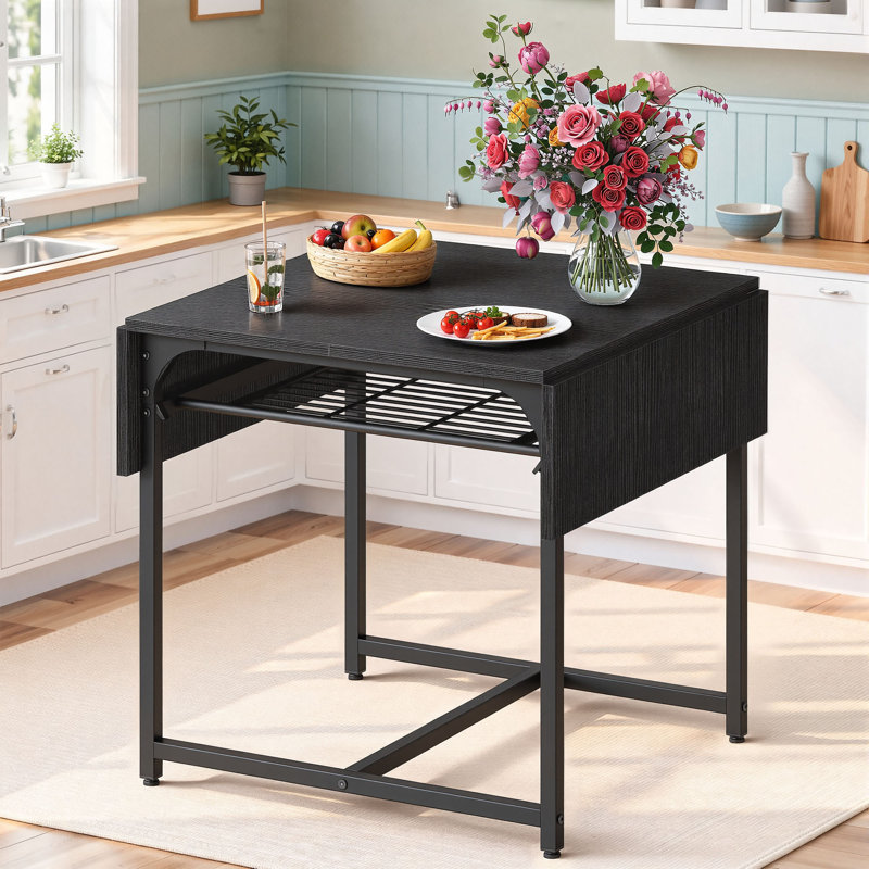 Extendable Unfinished Metal Base Dining Table, Black, Black