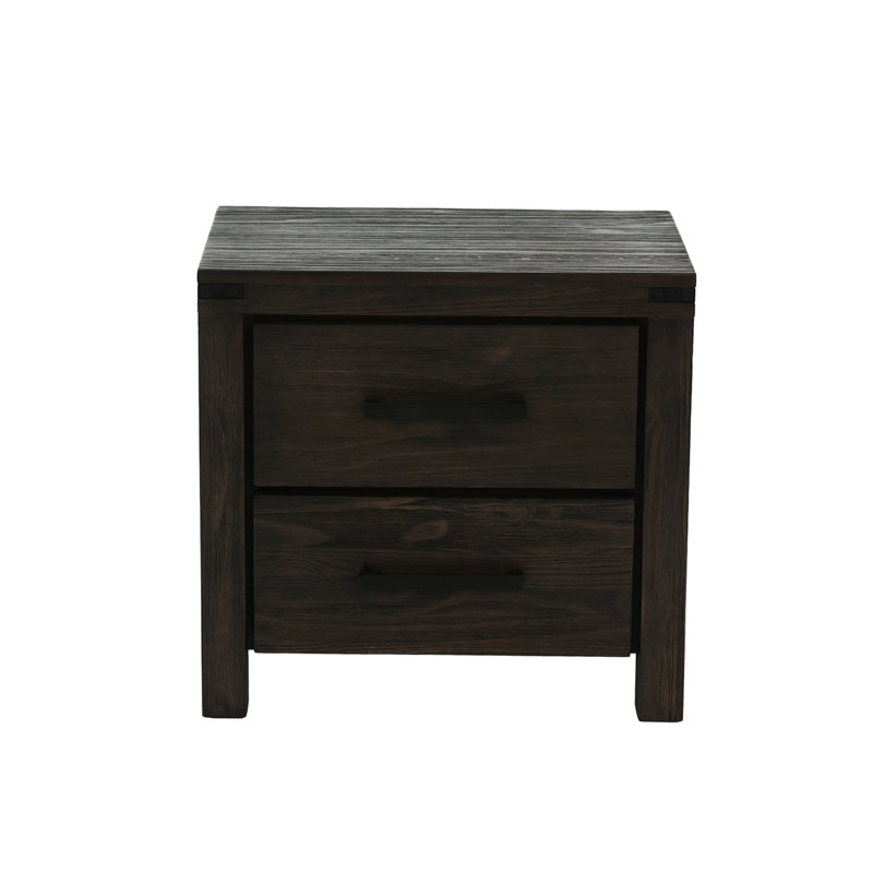 Table de chevet 2 tiroirs en bois massif pour la décoration de chambre à coucher avec 2 poignées en métal