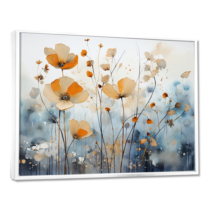 Art sur toile, "Orange Mute Botanicals II", H 24 po x l 32 po x P 1 po, Cadre flottant blanc