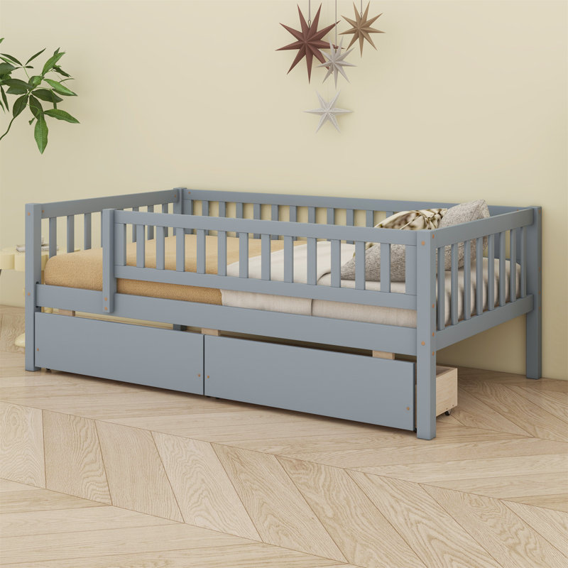 Daybed Wood Bed With Two Drawers, Twin, Gray