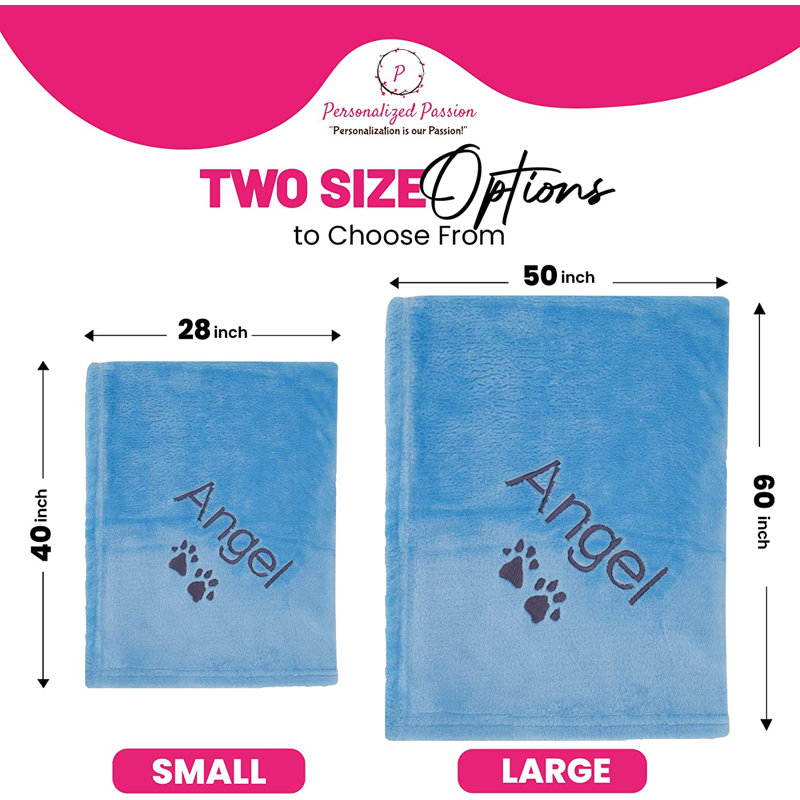 Couverture personnalisée avec nom et pattes, 40 po x 28 po, Oui, Bleu