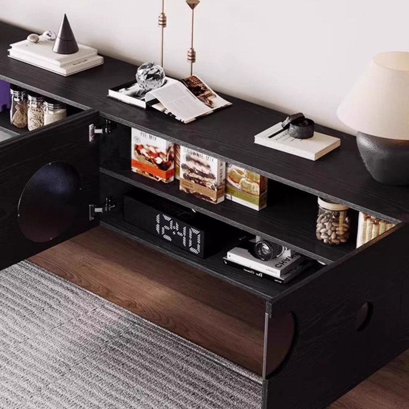 Meuble télé noir en bois massif, H 20,67 po x L 15,75 po x l 78,74 po