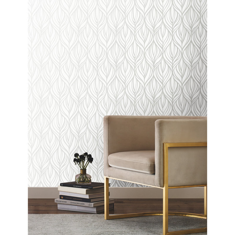 Rouleau de papier peint à paillettes L 27 pi x l 27 po Palma, Blanc / argenté