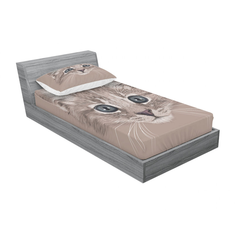 Twin Pink Cat Face Microfiber Sheet Set