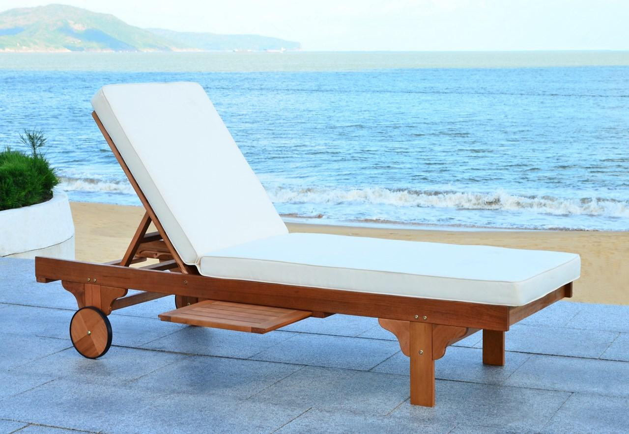 27.6'' Outdoor Eucalyptus Chaise Lounge, Beige, Natural
