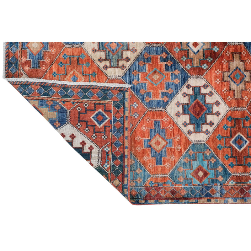 High-Quality Hand-Knotted Red And Navy Area Rug