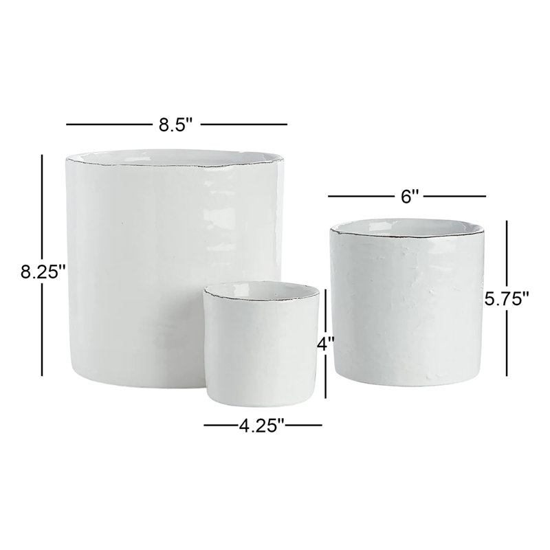 Arterra Crackle-Glaze White Ceramic Cachepots, Set of 3, White