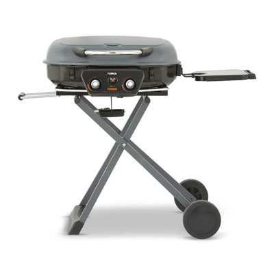 Tower T978522 Tourer Two Burner Gas BBQ, Portable Design, Porcelain Enamel Coated Steel Wire Grill, Grey