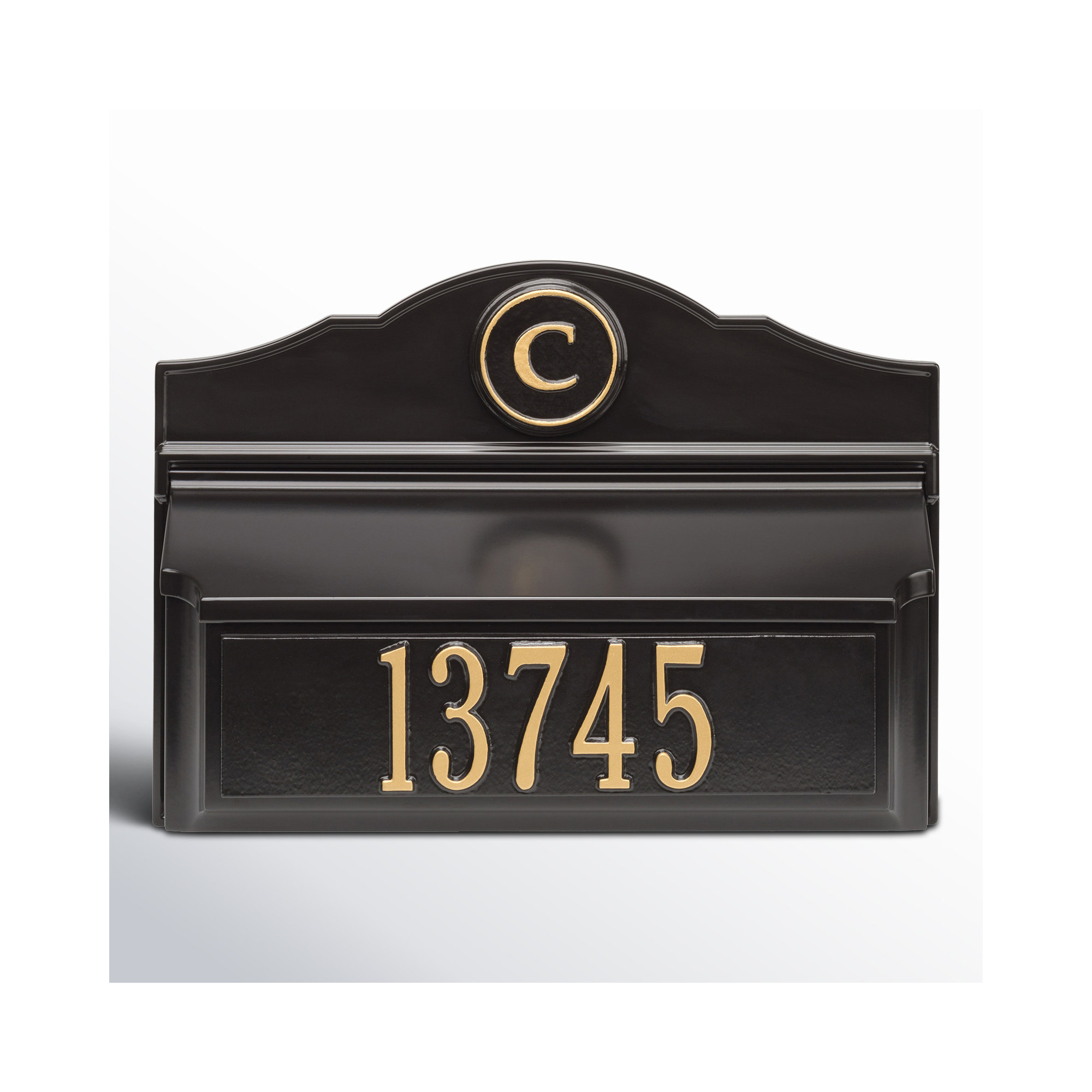Wall Mounted Mailbox, Black/Gold, Yes