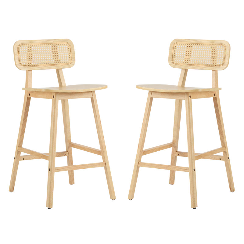 Tabouret de bar d'intérieur en bois Bari, finition naturelle, ensemble de 2, Naturel / naturel