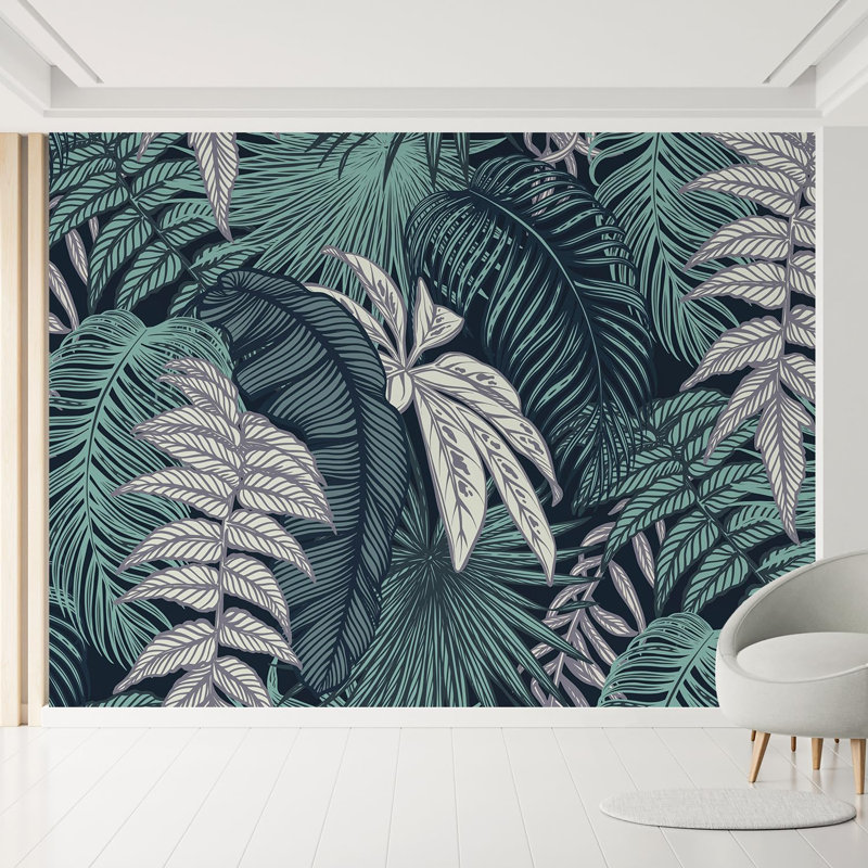 Toile luxuriante à feuilles tropicales vert foncé, L 120 po x l 144 po