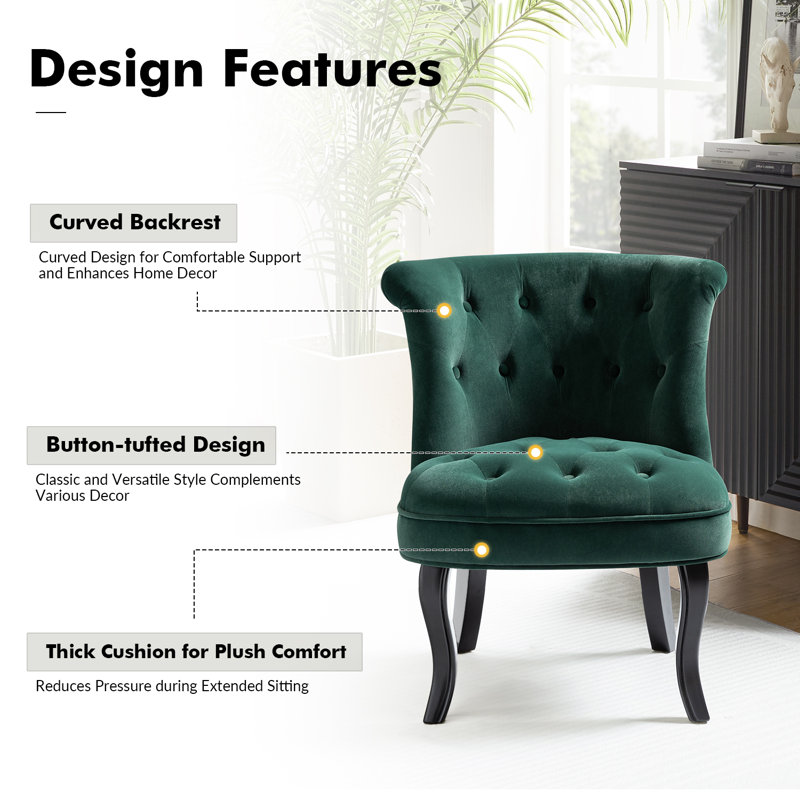 Grenier Upholstered Wingback Button-Tufted Side Chair, Pine Green Polyester Blend