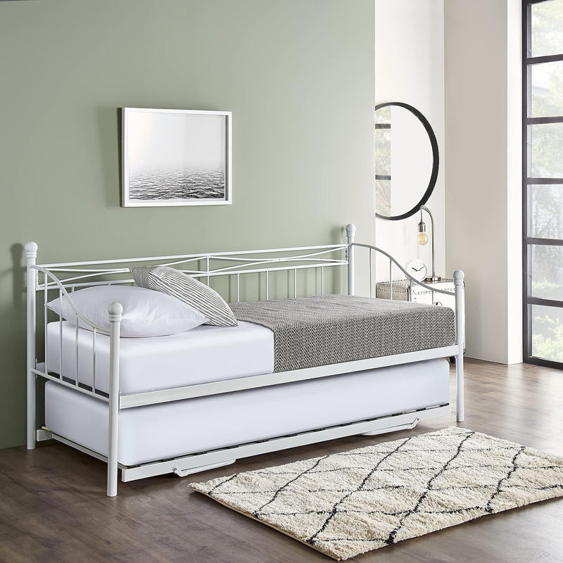 Antwerp Metal Daybed with Trundle and Mattress, White