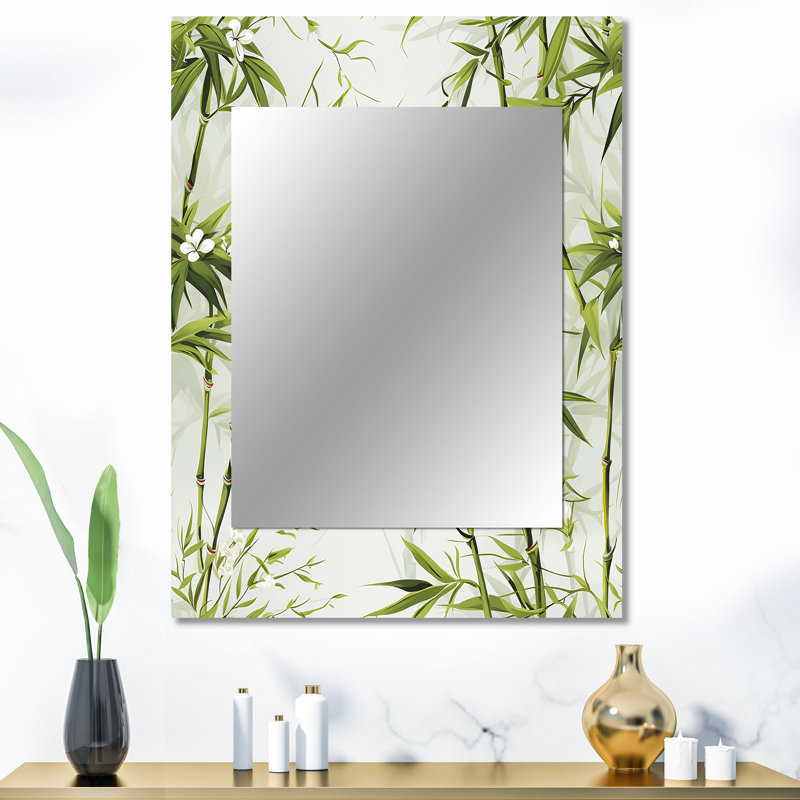 Lauritsen Bamboo Zen Haven - grand miroir oriental, miroir mural décoratif oriental, impression d'art en métal, 40 po x 30 po