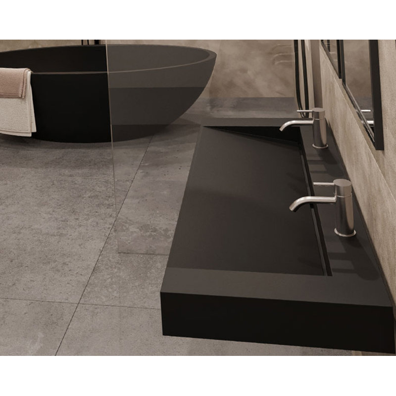 Badeloft 47.2" x 19.7" Stone Resin Wall Mounted Bathroom Sink WT-04-C-MBLK in Matte Black