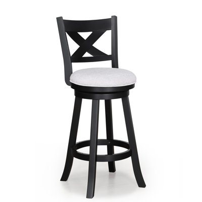 Tabourets de pub pivotants 2 pièces Contemporary, hauteur de comptoir 24 po, siège et repose-pieds rembourrés, noir /, bois pour la salle à manger Bar noir / tissu de soutien en bois, pièce