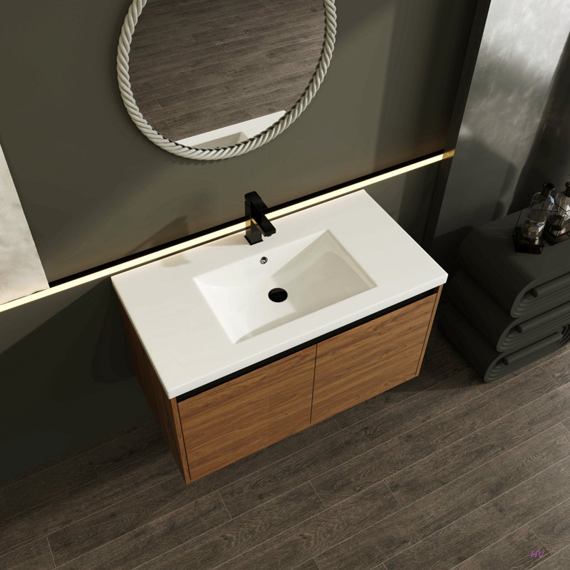Ensemble de meuble-lavabo 36 po avec lavabo à poser en résine, ensemble d'armoire de salle de bain 2 portes, 35"