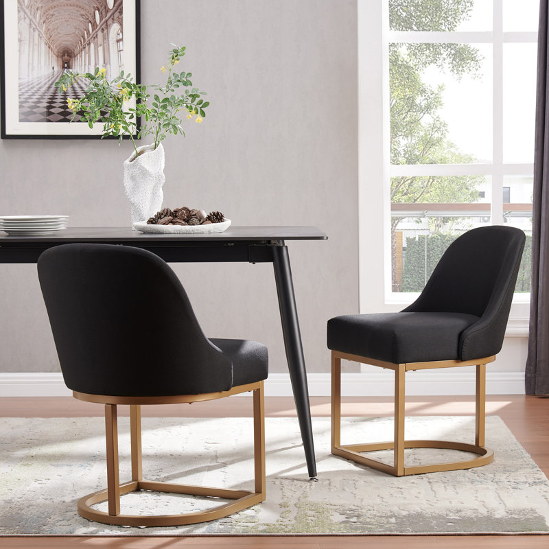 Chaise de salle à manger rembourrée Borgos, Or, Noir