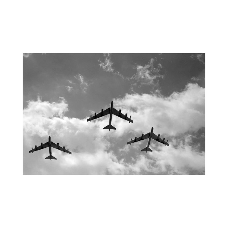 1950s Three B-52 Stratofortress Bomber Airplanes In Flight Formation As Seen From The Ground Directly Over Head - Wrapped Canvas Print